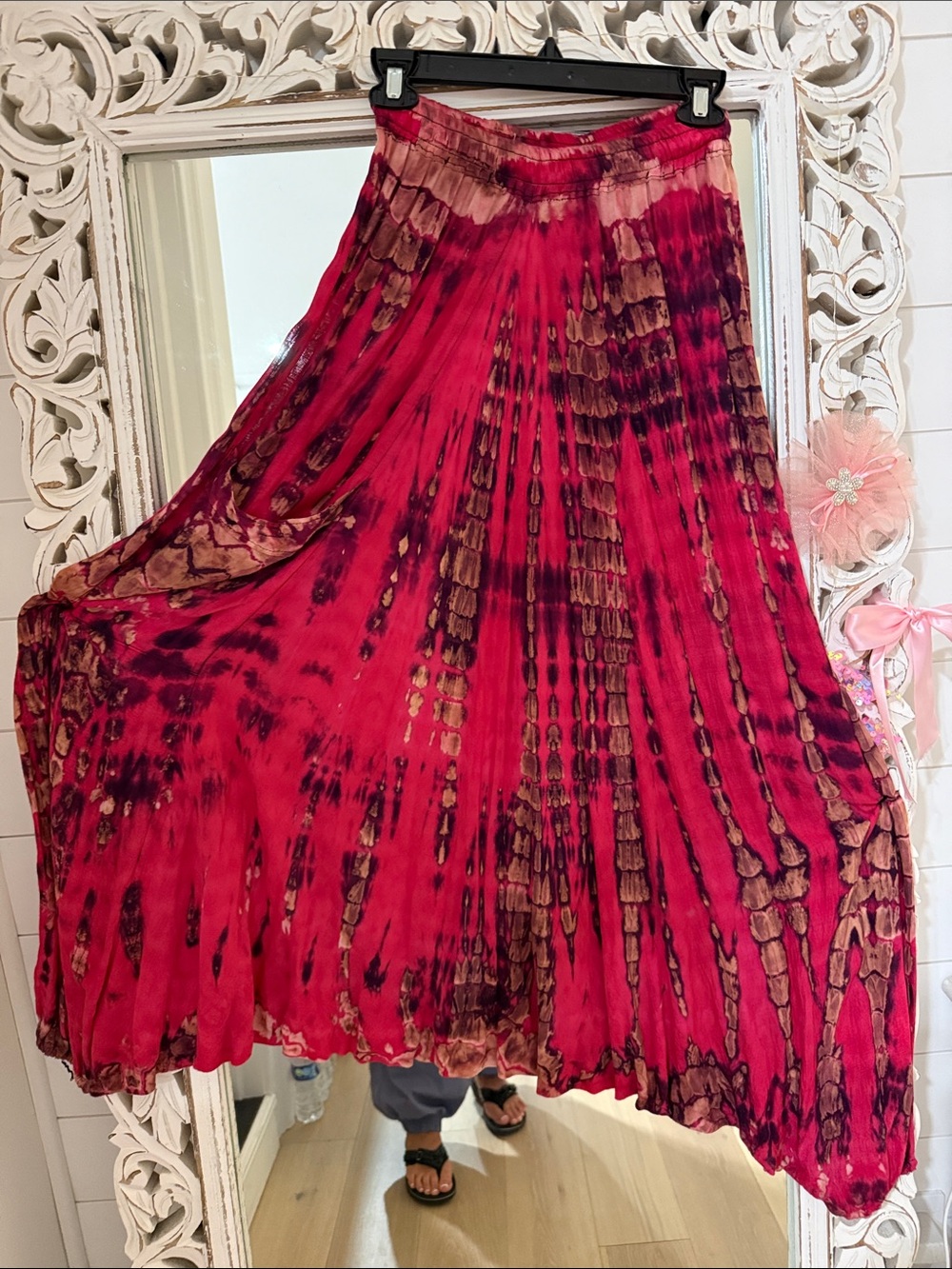 Boho Tie-Dye Red Circle Skirt /Pants - Flowing Skater Style